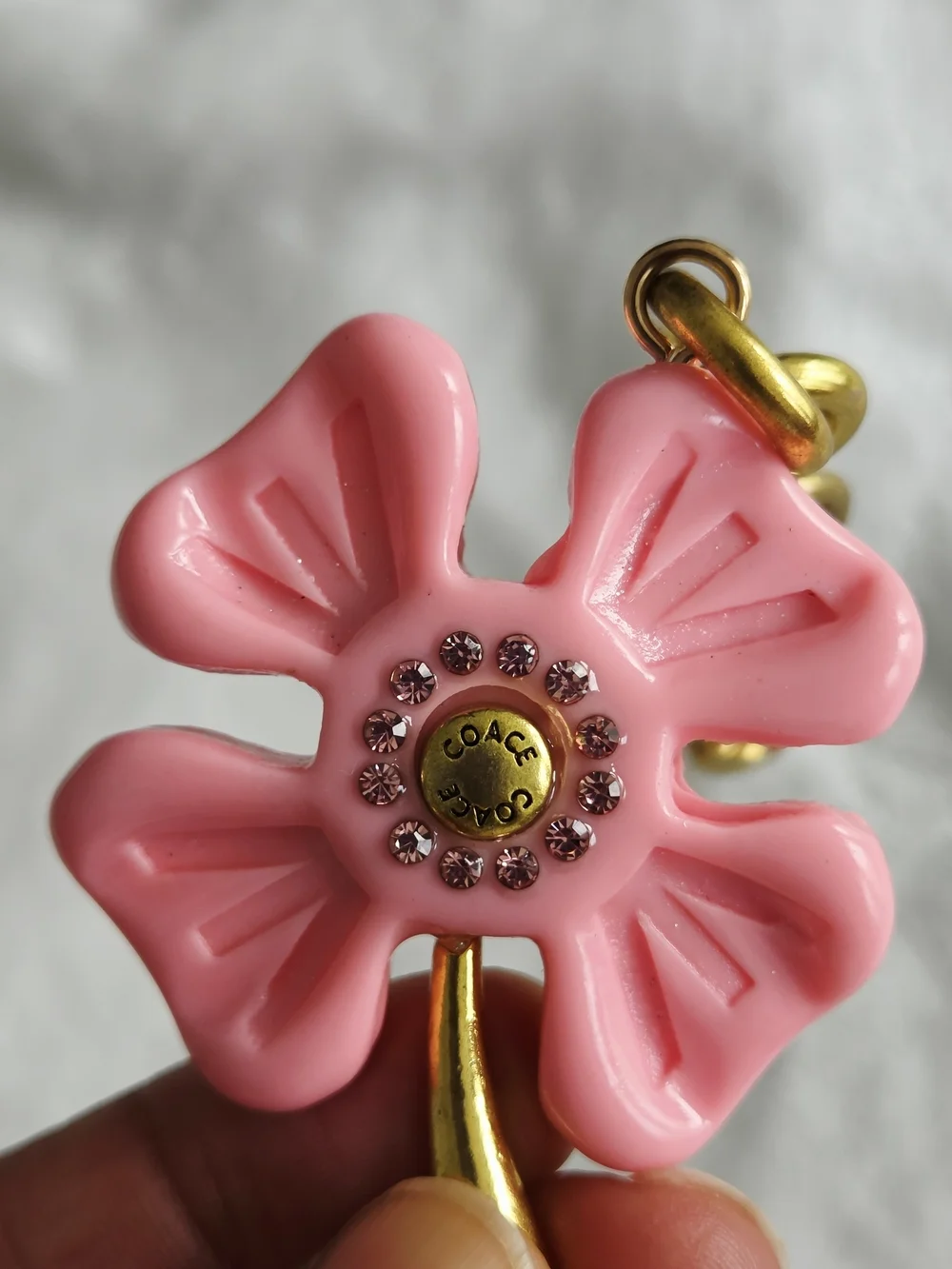 Pink Flower Keychain Bag Charm with Gold Hardware